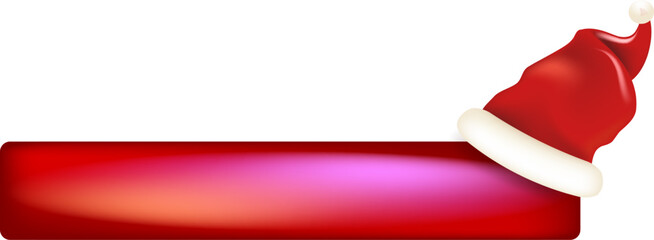 Blank red christmas banner with button and santa hat isolated on white background. Vector horizontal Christmas greeting card, poster and label design template. Christmas social media post template