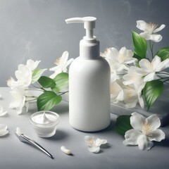 Obraz na płótnie Canvas spa still life cosmetic cream and flower cosmetic background