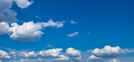 View of sky, amazing background. Panorama cloudscape of amazing blue sky with white fluffy clouds...