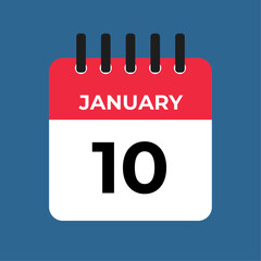 january 10 calendar reminder. 10 january daily calendar icon template. Calendar 10 january icon Design template. Vector illustration
