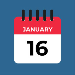 january 16 calendar reminder. 16 january daily calendar icon template. Calendar 16 january icon Design template. Vector illustration