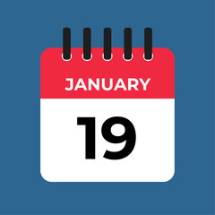 january 19 calendar reminder. 19 january daily calendar icon template. Calendar 19 january icon Design template. Vector illustration