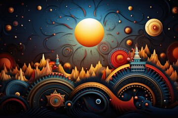Abstract fantasy background with fire, moon and stars. January 8: Feast of the Epiphany.  - obrazy, fototapety, plakaty
