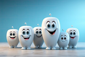  3D realistic happy teeth Cartoon dental character, Cleaning and whitening teeth concept - obrazy, fototapety, plakaty