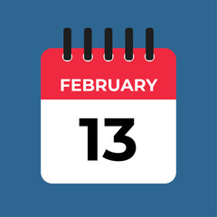february 13 calendar reminder. 13 february daily calendar icon template. Calendar 13 february icon Design template. Vector illustration