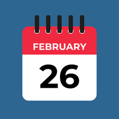 february 26 calendar reminder. 26 february daily calendar icon template. Calendar 26 february icon Design template. Vector illustration
