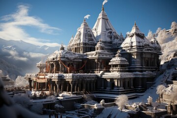 Hindu Temple covered with snow dedicated to Lord Shiva  - obrazy, fototapety, plakaty