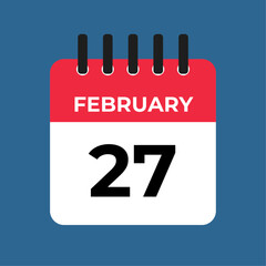 february 27 calendar reminder. 27 february daily calendar icon template. Calendar 27 february icon Design template. Vector illustration