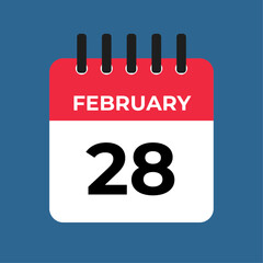 february 28 calendar reminder. 28 february daily calendar icon template. Calendar 28 february icon Design template. Vector illustration