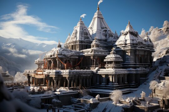 Hindu Temple covered with snow dedicated to Lord Shiva 
