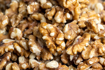 Walnut kernel on the kitchen table during cooking