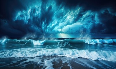 Fototapeta na wymiar Beautiful seascape. Dramatic sky with stormy ocean waves.