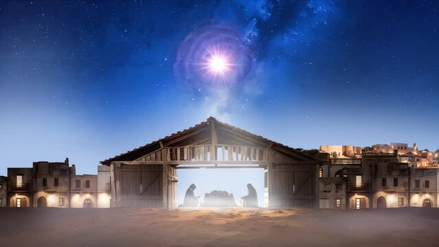 Bethlehem Christmas night background with bright Christmas star 