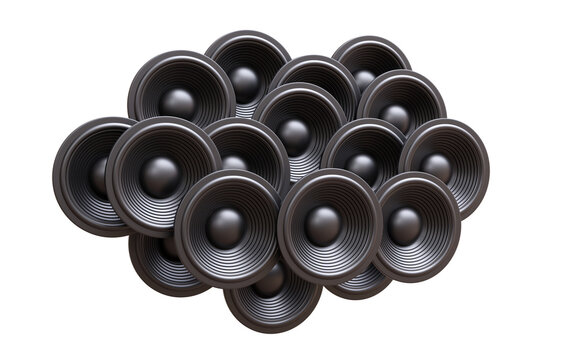 Round speakers isolated on white transparent, PNG. Loudspeaker stereo sound