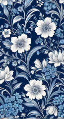 pattern floral texture blue generated ia