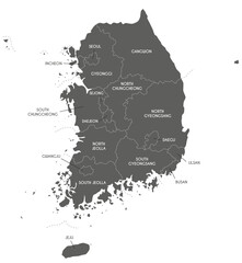Vector map of South Korea with provinces, metropolitan cities and administrative divisions. Editable and clearly labeled layers. - 671603403