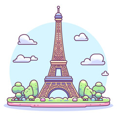 Eiffel Tower 2D illustration drawing of the Eiffel Tower. Eiffel Tower. Vector cartoon style illustration