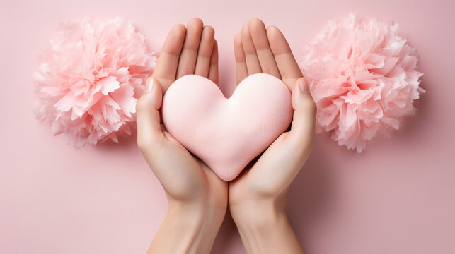 pink heart in hand HD 8K wallpaper Stock Photographic Image 