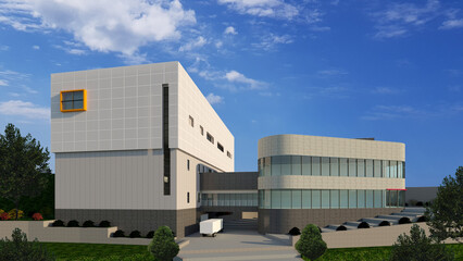Fototapeta na wymiar building in the city, rendering of a modern building for a film workstation