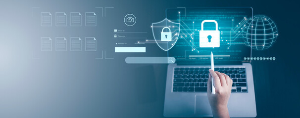 Security password login online Cyber data protection Internet security privacy internet technology concept on virtual screen and data protection hacker alert after a cyber attack on the network.