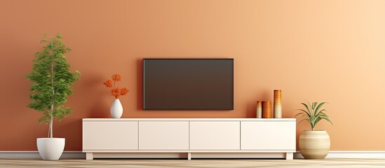 Minimal cream color living room wall cabinet for TV