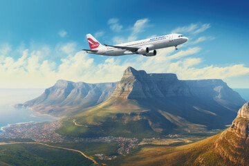 Airbus A321 on a sunny day over Table Mountain