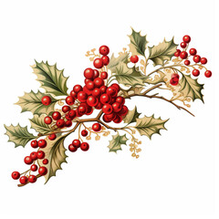 Red winter rowan berries, clip art isolated on white background