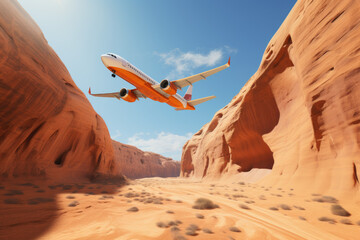 Airbus A321 on a sunny day over Antelope Canyon - obrazy, fototapety, plakaty