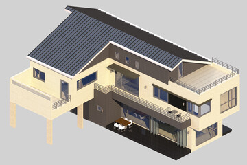 modern house on the hill, modern house in the suburbs, 3d render of a house, rendering of a modern house,