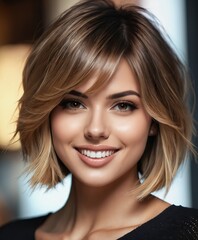  a woman with a short haircut and a smile on her face