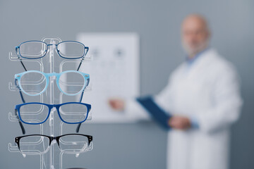 Eye test and collection of eyeglasses