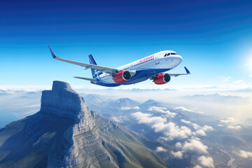 Fototapeta na wymiar Airbus A320 on a sunny day over Table Mountain