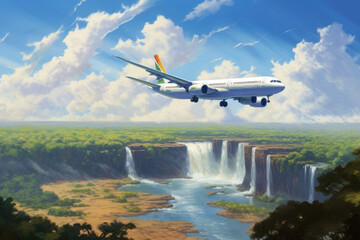 Airbus A321 on a sunny day over Victoria Falls