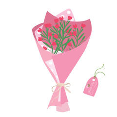 Bouquet of flower. Wild flower bouquet vector illustration. Summer flower. Floral bouquet wrapped in gift paper. Gift for special day, celebration day like birthday, teacher day, women day.
