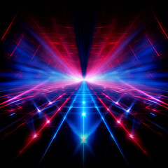 Fototapeta na wymiar Red and blue neon laser lights flash and glow, abstract background
