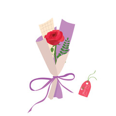 Bouquet of rose. Rose bouquet vector illustration. Love flower. Floral bouquet wrapped in gift paper. Gift for special day, like birthday, valentine day, women's day, mother'day