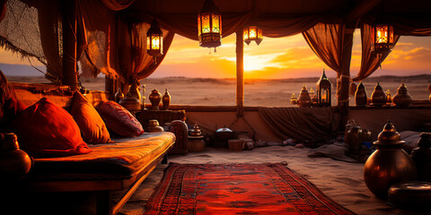 inside bedouin tent background - Powered by Adobe