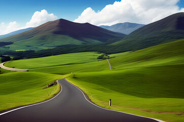 Car for traveling with a mountain road with blue sky big road HD wallpaper, 4k