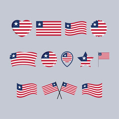 Liberia flag icon set vector isolated on a gray background. Liberian Flag graphic design element. Flag of Liberia symbols collection. Set of Liberia flag icons in flat style
