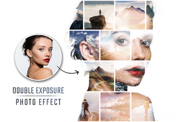 Double Exposure Photo Collage Square Effect Mockup