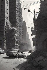 Digital painting of a street scene in New York City, USA.