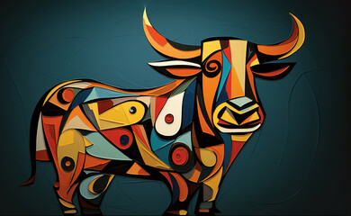 Abstract bull painting. Farm animals. Animals art.