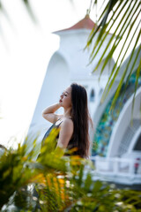 Fototapeta premium woman sitting on the terrace