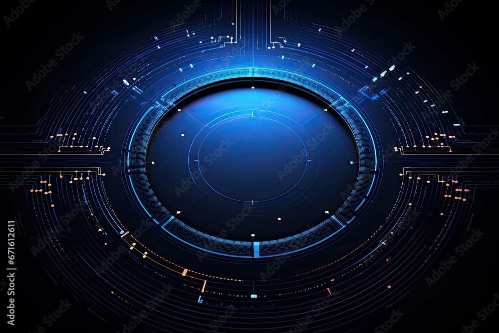 Poster futuristic abstract circular technology background. digital hologram screen.generative ai