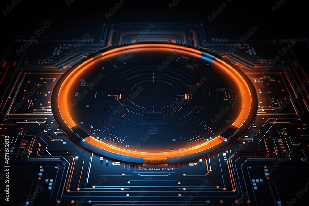 Poster futuristic abstract circular technology background. digital hologram screen.generative ai