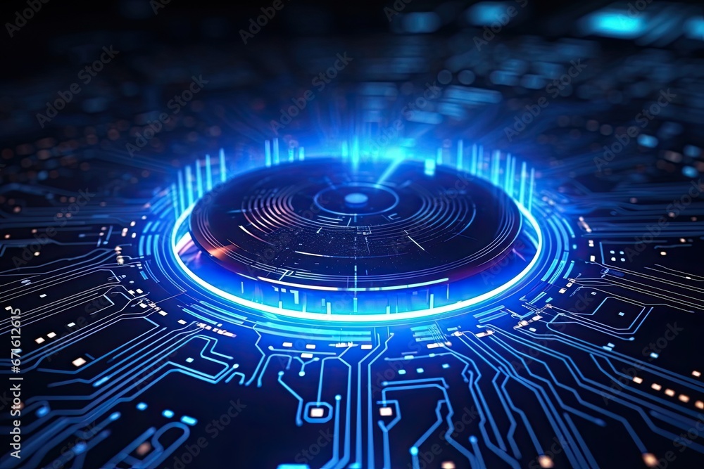 Aufkleber futuristic abstract circular technology background. digital hologram screen.generative ai