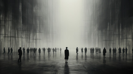 people walking in the fog. Generative AI