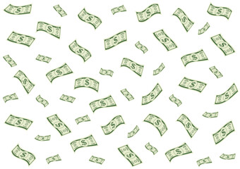 Dollar Bill or Money Banknote Falling and Flying. Dollar Money Background. Rich and Wealth Concept. Vector Illustration. 