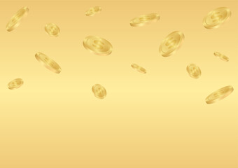 Golden Coins Falling or Flying. Golden Coins on Golden Background. Rich and Wealth Concept. Vector Illustration. 