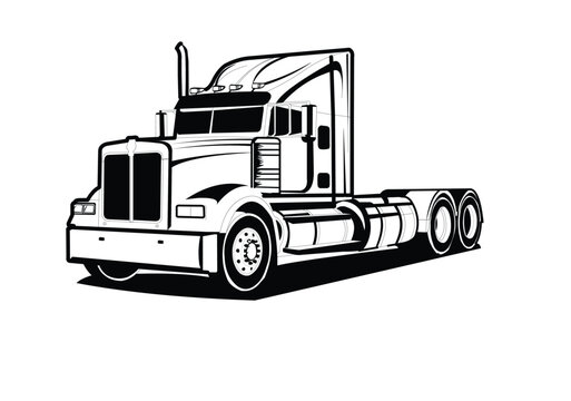 Vector image of a classic American dump truck, isolated on a white background, featuring its distinctive silhouette